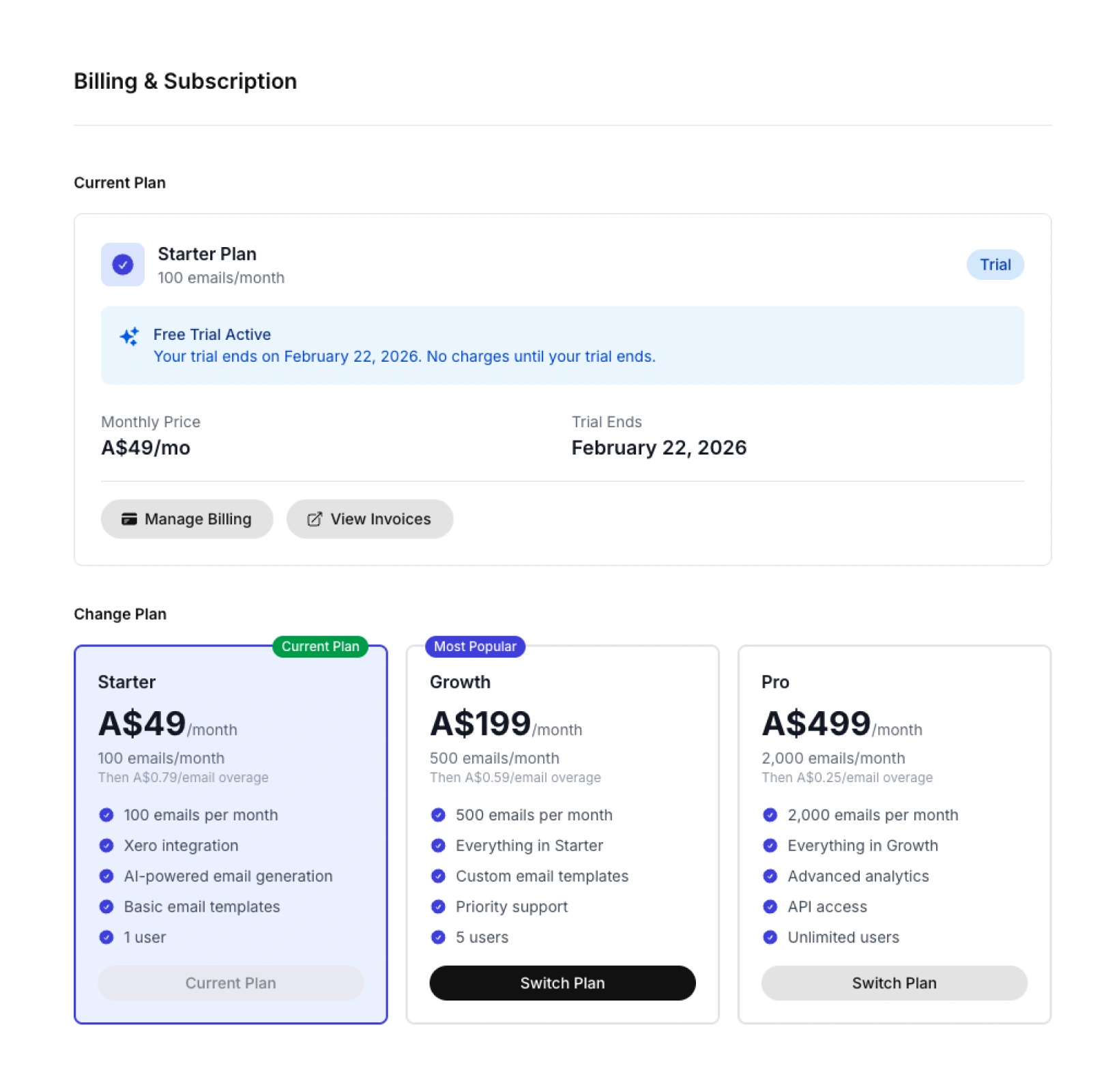 Billing and subscription